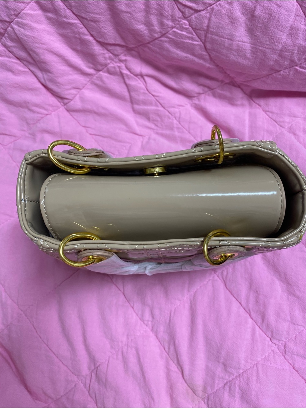 Beige Quilted Women's Top-Handle Bag - Picture 7 of 11
